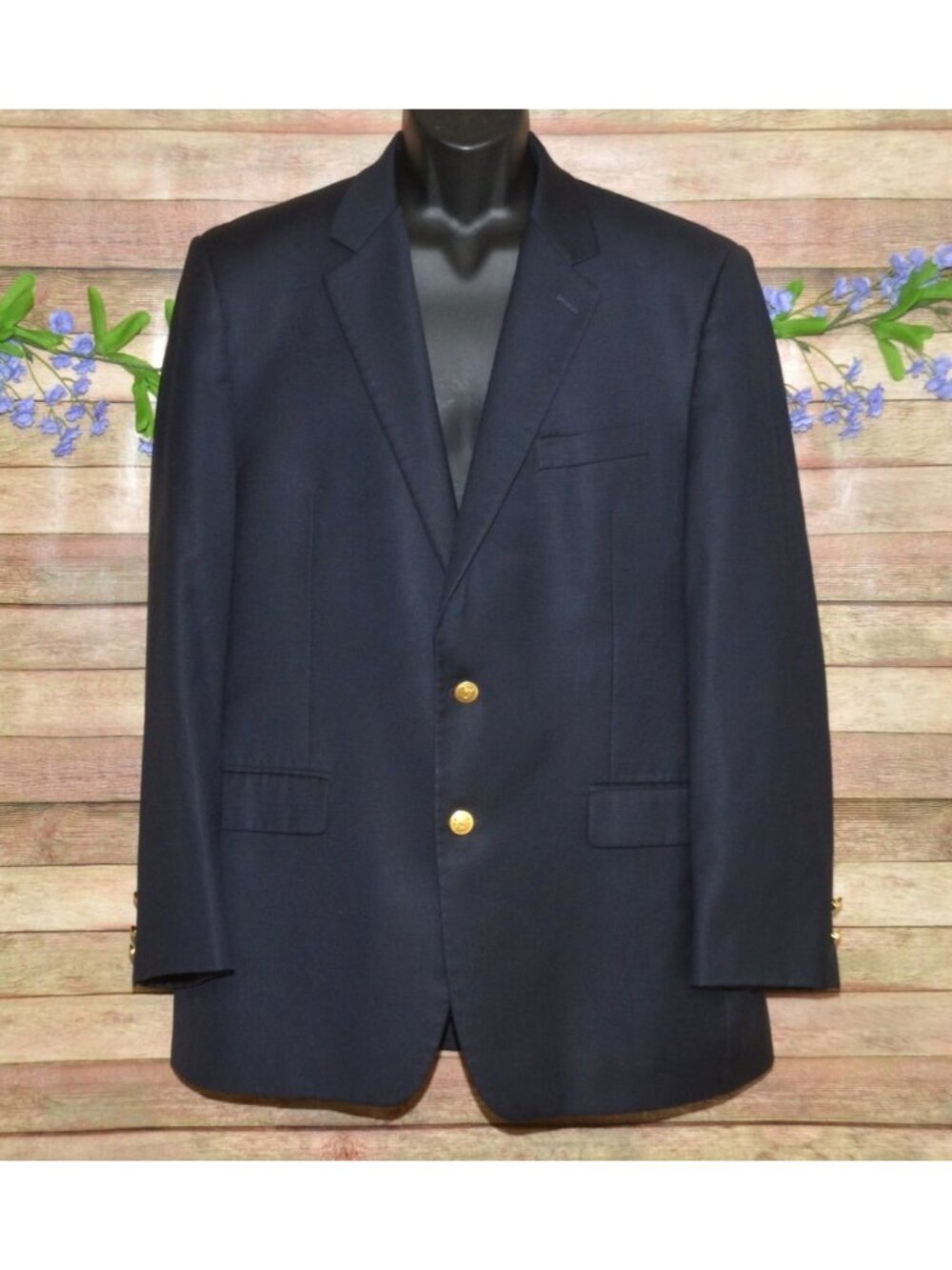 Ralph Lauren Men's 43L Navy Blue Gold Button Wool Blazer Jacket Sport Coat